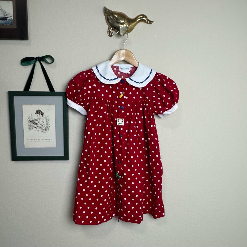 RARE EDITIONS | Vintage Red with White Polka Dots Collar School Days Buttons 6X